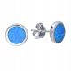  ROUND EARRINGS SILVER 925 HOOPS 0.8 cm BLUE OPAL STUD