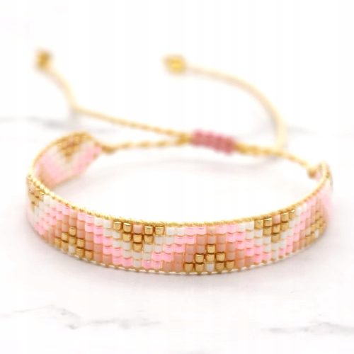  Braided bracelet beads delicate boho adjustable on string pink