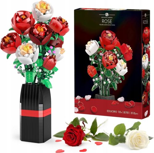  'ROSE BOUQUET' SET WITH VASE, 818 ELEMENTS, ARTIFICIAL FLOWERING DECORATIONS