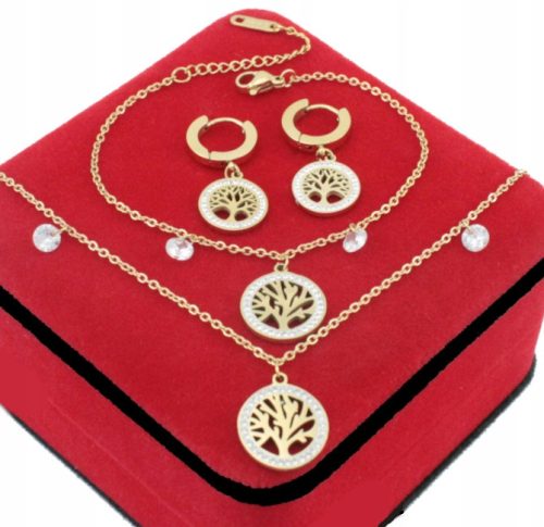  3-Piece Gold-Plated Jewelry Set - Trees of Luck - Surgical Steel