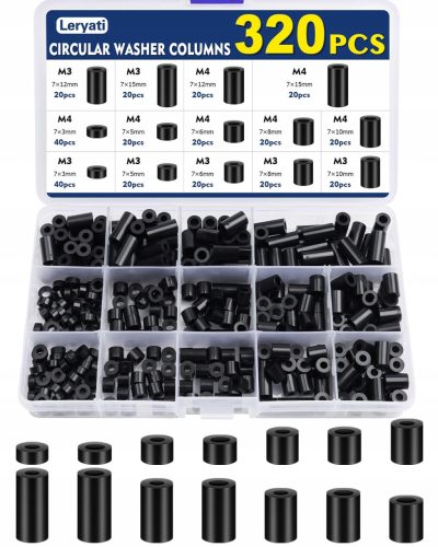  320 pieces of spacers, black, M3 M4 ABS, plastic spacer sleeves