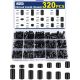  320 pieces of spacers, black, M3 M4 ABS, plastic spacer sleeves