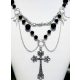  Vintage PUNK NECKLACE, layered, star and cross beads, black