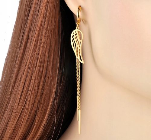  GOLD PLATED EARRINGS LONG CHAIN WINGS SURGICAL STEEL 316 L