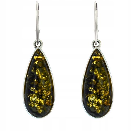  Green Baltic Amber Earrings, Silver 925