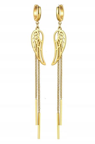  GOLD EARRINGS LONG CHAIN WINGS SURGICAL STEEL 316 L