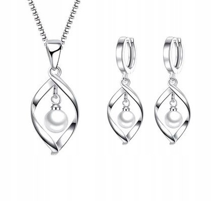  WOMEN'S SET SILVER PLATED EARRINGS NECKLACE PEARLS P, 2360