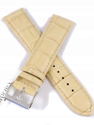  Beige Leather Long XL Watch Strap - 22mm - Crocodile Pattern Leather