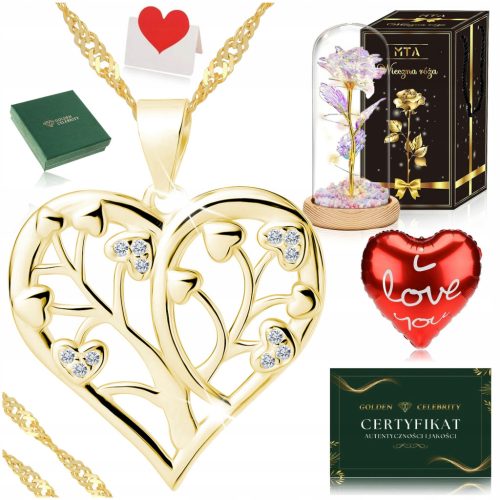  WOMEN'S GOLD CHAIN WITH HEART 925 + ETERNAL ROSE GIFT FOR A WOMAN