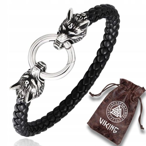  Bracelet with Wolves Leather + Steel 316L NORDIC Collection