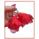  Chiffon flower earrings RED silver SHORTER