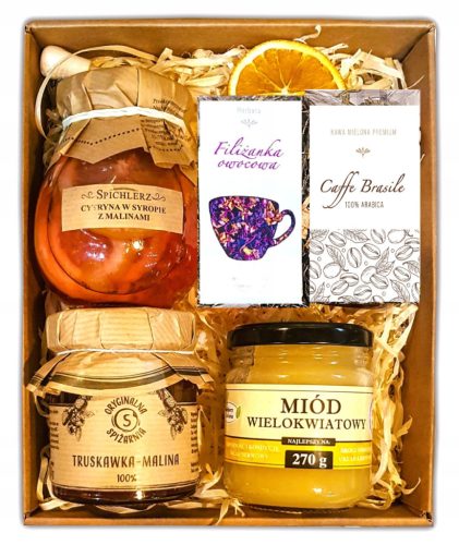  BASKET GIFT BOX GIFT SOUCER HONEY COFFEE TEA RASPBERRY CHOCOLATE