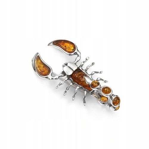  SILVER SCORPION BROOCH WITH AMBER