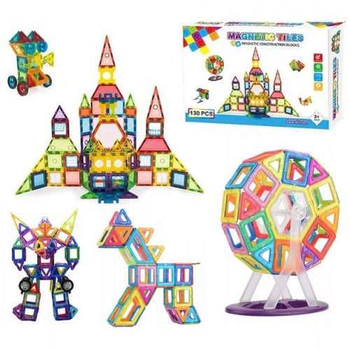  3D MAGNETIC CONSTRUCTION BLOCKS LARGE PANELS 130 PIECES EDUCATIONAL
