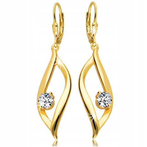  Gold earrings Long Hanging Wonderful Feminine with Cubic Zirconia Silver 925