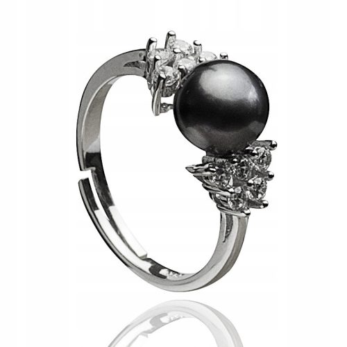  SILVER RING WITH BLACK PEARL AND ZIRCONS