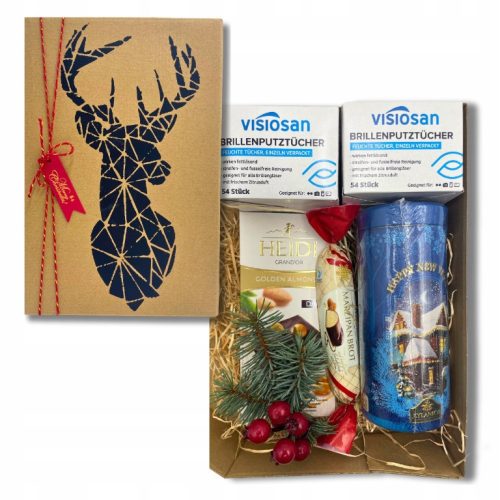  CHRISTMAS GIFT SET GLASSES WIPES TEA SWEETS