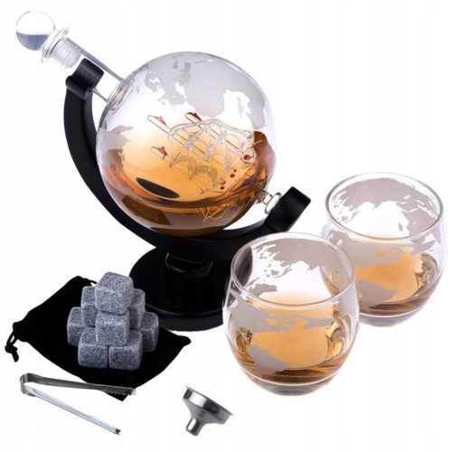  Whiskey Set Globe Decanter 850ml Glasses Stones Birthday Gift