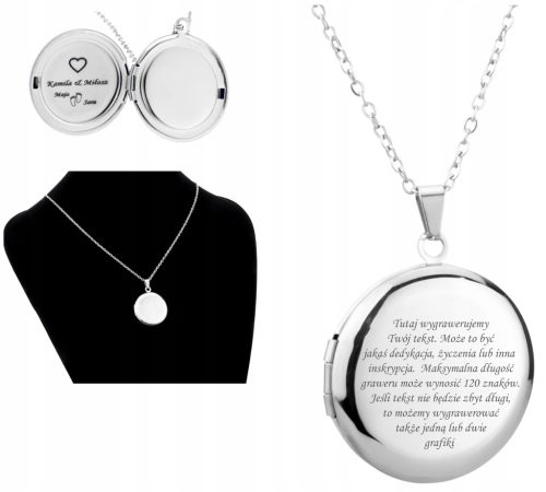  Silver necklace surgical steel Secret box round opening WITH ENGRAVING