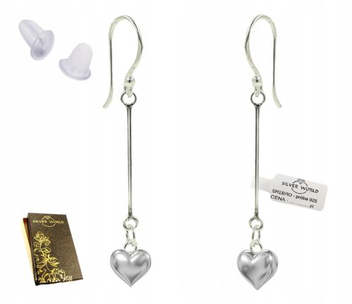  925 SILVER EARRINGS HANGING HEARTS + GIFT BOX SILVER 925