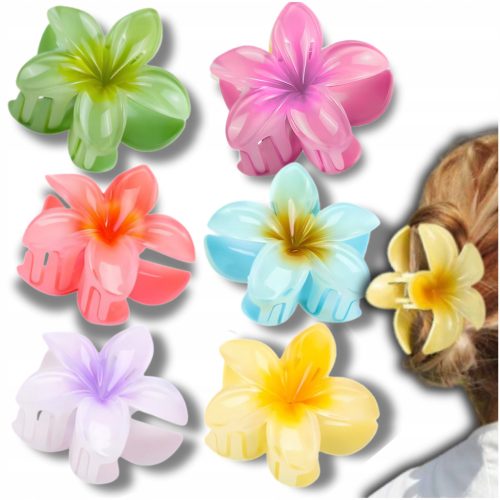  Set of 6 beach vacation hair clips with plumeria flowers 8 cm