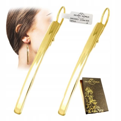  GOLDEN EARRINGS HANGING LONG 6 cm. 925 GOLD PLATED SILVER + CASE. ELEGANT