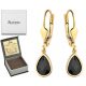  GOLD EARRINGS BLACK STONE ENGLISH HANGING CLASP 585 GIFT ENGRAVING