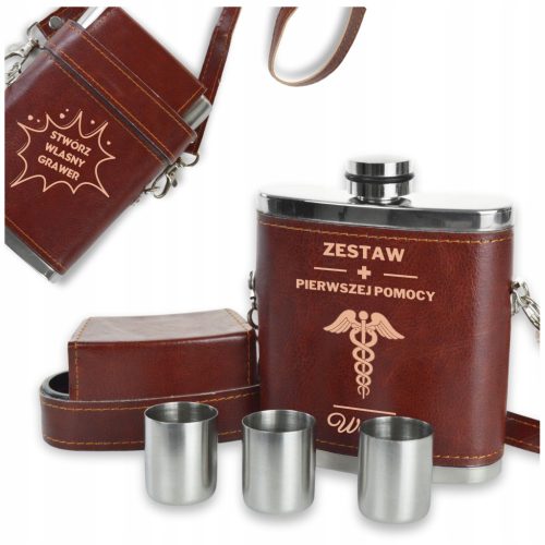  Leather Hip Flask in Case with Glasses Gift Set with Engraving