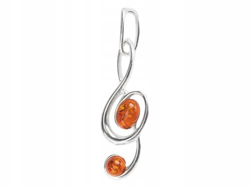  Treble Clef Silver Pendant with Amber Pendant on Chain Silver