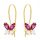  GOLD EARRINGS for Women 585 Pink Butterflies with Cubic Zirconia on 14k Hook