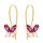  GOLD EARRINGS for Women 585 Pink Butterflies with Cubic Zirconia on 14k Hook