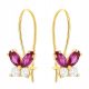  GOLD EARRINGS for Women 585 Pink Butterflies with Cubic Zirconia on 14k Hook