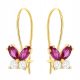  GOLD EARRINGS for Women 585 Pink Butterflies with Cubic Zirconia on 14k Hook