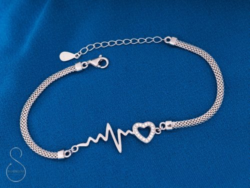  SILVER BRACELET LIFELINE HEART ZIRCONIES RHODIUM PLATED AS A GIFT