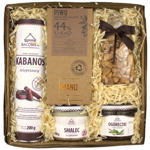  Gift basket for him - sausages, lard, pickles, nuts, Manu PIWO