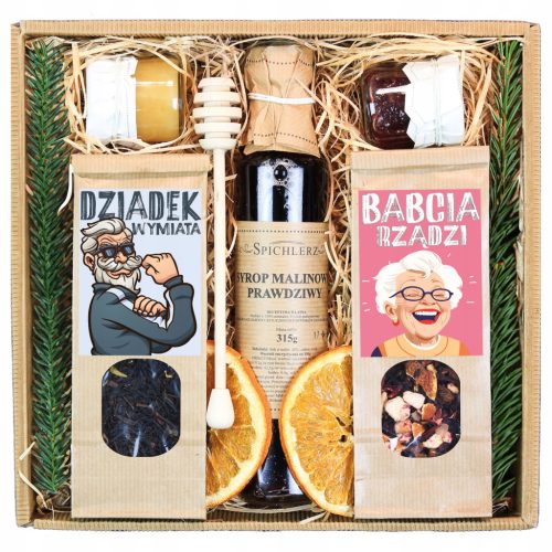  Gift for GRANDMA and GRANDPA for Christmas Set of Tea Honey Syrup KRAFT