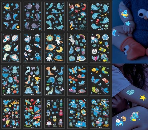  GLOW IN THE DARK TATTOOS FOR CHILDREN 20 SHEETS CHILDREN BLUE