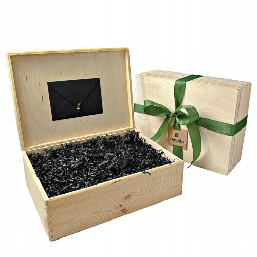  Wooden gift box - box 40x30x13 | FILLER | RIBBON | LETTER