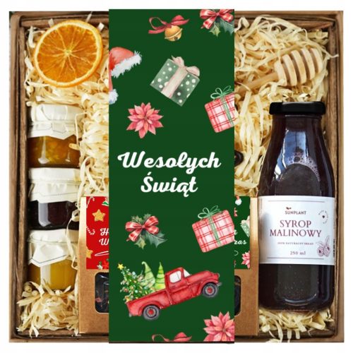  CHRISTMAS GIFT BASKET SET - Chocolate Christmas tree, 2 teas, syrup, honey