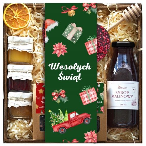  CHRISTMAS GIFT BASKET SET - chocolate heart, 2 teas, syrup, honey