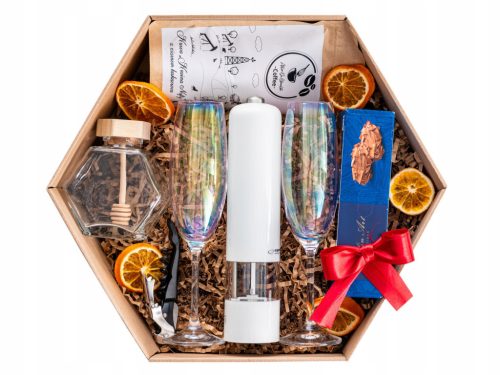  BASKET GIFT SET GIFT GLASSES ELECTRIC GRINDER COFFEE PRALINES