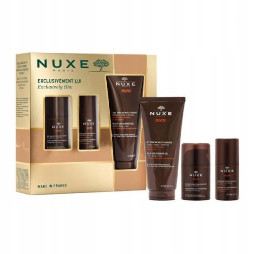 Nuxe Men Skincare Set: Hydrating Face Gel, Roll-On Deodorant, and Shower Gel