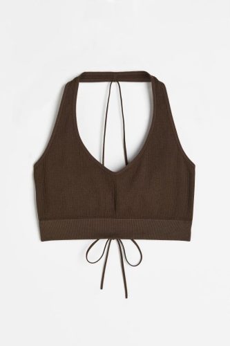  H & M sports bra top lace up brown halter ribbed y2k