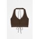  H & M sports bra top lace up brown halter ribbed y2k