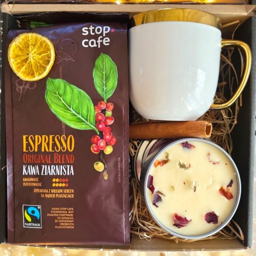  Christmas Gift Basket Set Organic Coffee, Mug, Soy Candle