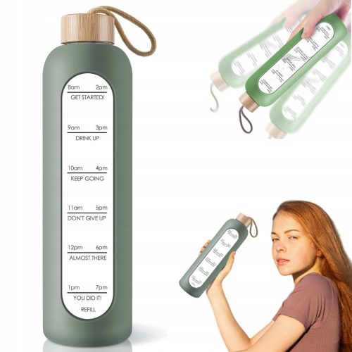  MOTIVATIONAL WATER DRINKING BOTTLE GLASS WATER BOTTLE WITH MEASURING 1L 1000ML