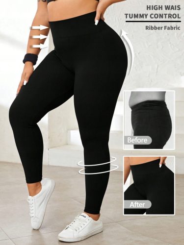  SPORTS RIBBED SHAPING LEGGINGS HIGH WAIST BLACK SHEIN XL 42