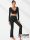  SET BLACK SPORTY ELASTIC LONG SLEEVE TOP BELL TROUSERS SHEIN M