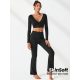  SET BLACK SPORTY ELASTIC LONG SLEEVE TOP BELL TROUSERS SHEIN M