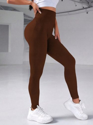  SHEIN BROWN RIBBED HIGH-WAIST SPORT LEGGINGS M 38